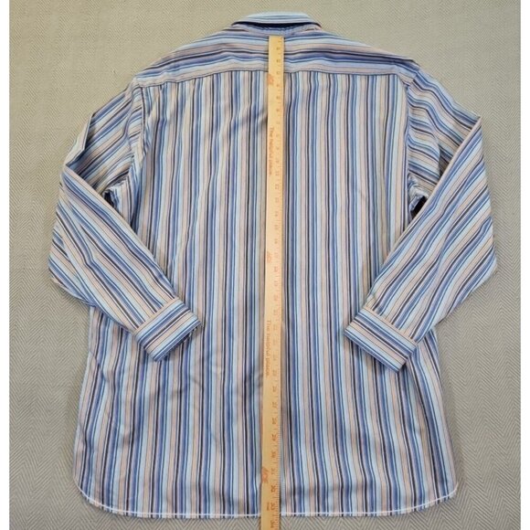 Brandolini Dress Shirt Men's XXL Blue Orange Stripe Long Sleeve Textured EUC - Picture 13 of 16